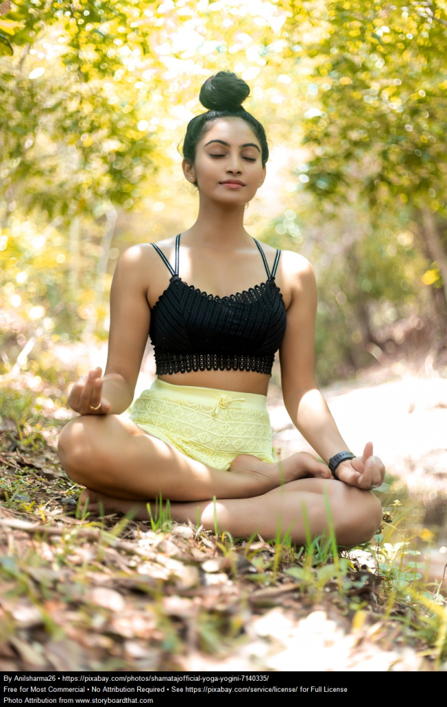 Woman meditating in serene background